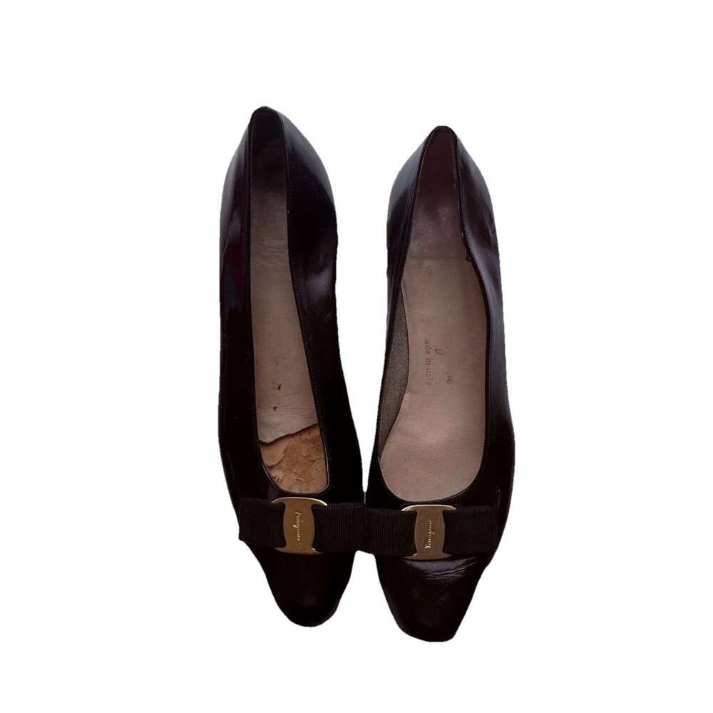 Salvatore Ferragamo Black Vara 1 Leather Bow Pumps Heel Shoes 9.5
